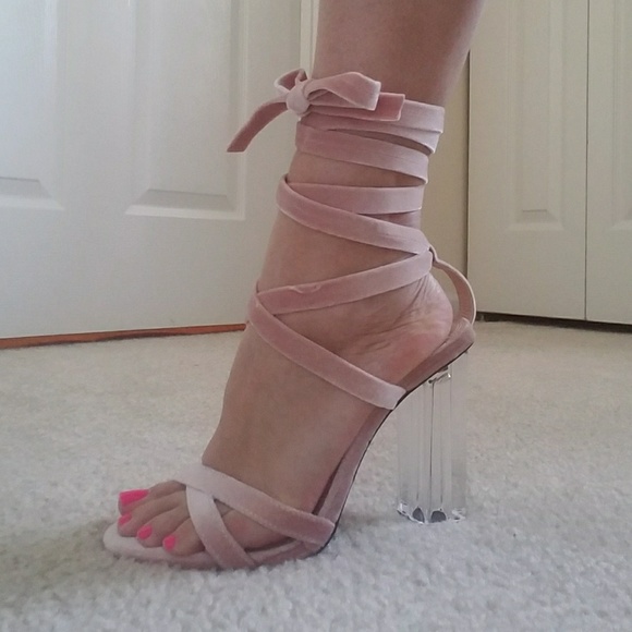 Shoes - Nude velvet heels
